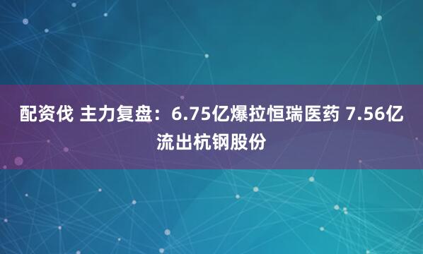配资伐 主力复盘：6.75亿爆拉恒瑞医药 7.56亿流出杭钢股份